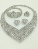 Elegant Love Heart African Silver Plated Dubai Necklace Earring Bangle Jewelry Party Set