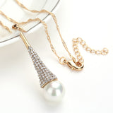 Stimulated Pearl Crystal Simple Necklace Earring Jewellery Set
