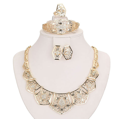 Elegant V Shape Gold Plated Necklace Party Wedding Women Jewellery Set