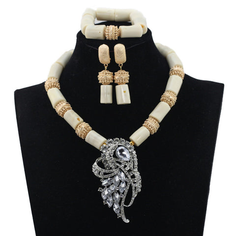 Traditional White Coral Bridal Wedding Necklace Jewellery Set