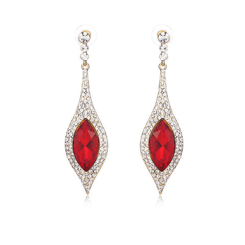 Red Waterdrop Dazzling Long Rhinestone Bridal Cocktail Party Earring